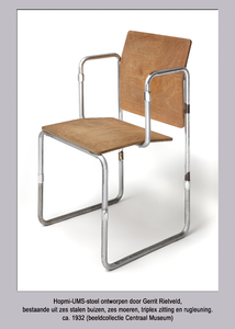 862375 Afbeelding van een HOPMI-UMS-stoel, rond 1932 ontworpen door de Utrechtse meubelmaker-architect Gerrit Rietveld ...